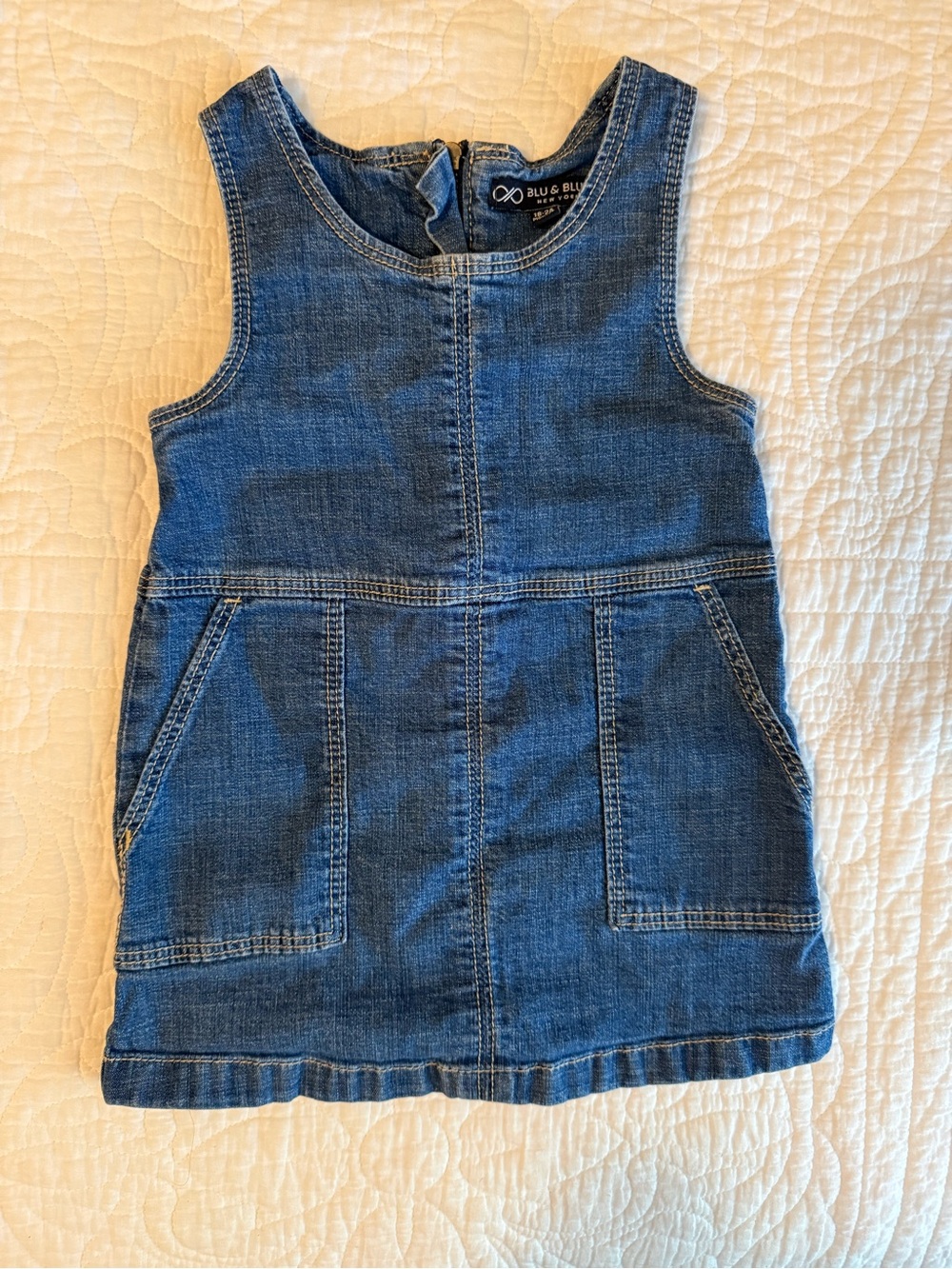 Blu & Blue New York Girls Baby denim dress jumper with pockets and zipper